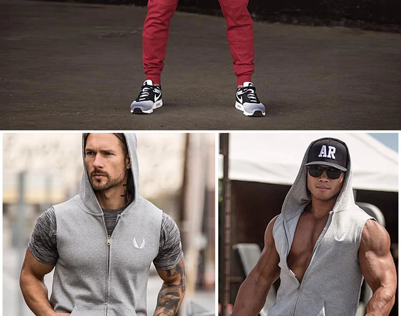 Men's Running Sleeveless Hooded Sweatshirts