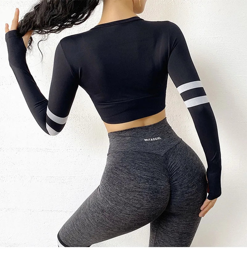 Gym Tank Crop Top Running Long Sleeve Blouse
