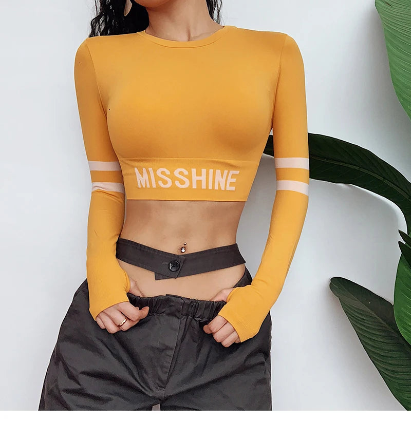 Gym Tank Crop Top Running Long Sleeve Blouse