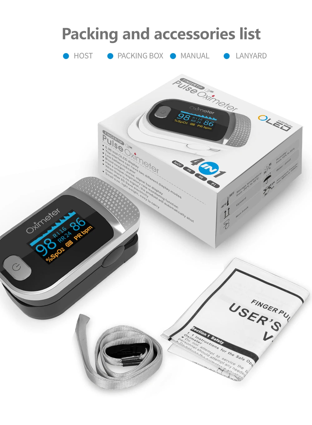 Finger Pulse Oximeter SPO2 PR PI RR Blood Oxygen Saturation