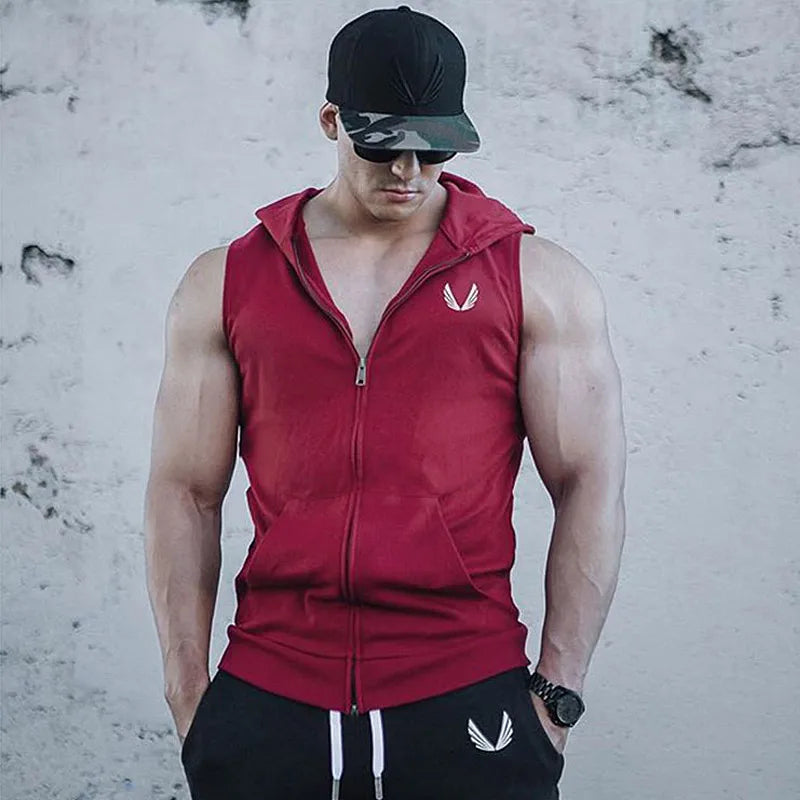 Men's Running Sleeveless Hooded Sweatshirts