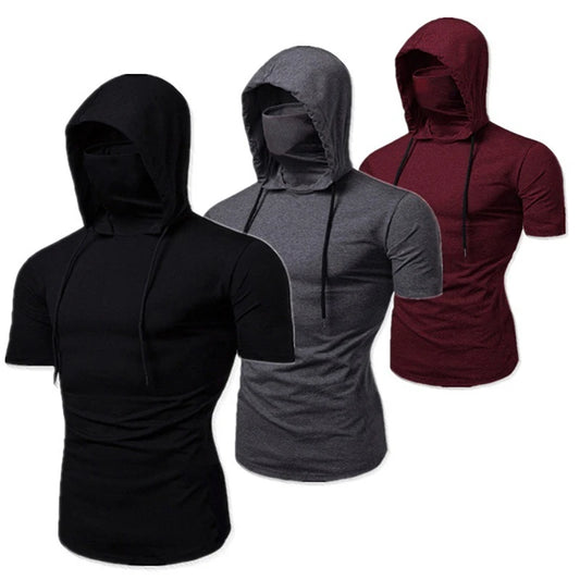 Short Sleeve Gym  Hoodies With Mask