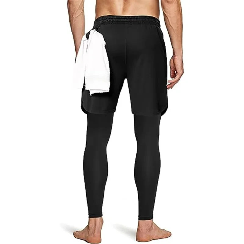 Compression Running Pants Men Double-deck 2 in 1