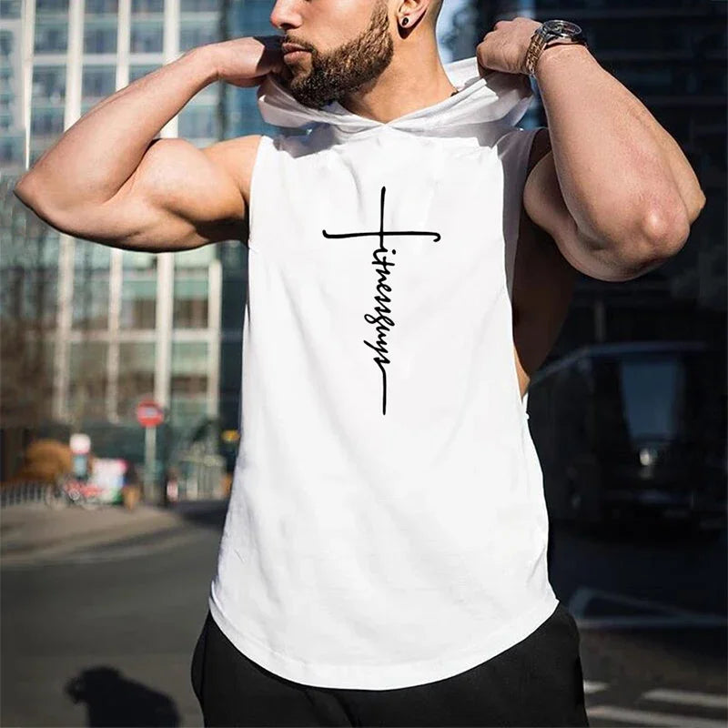 Mens Bodybuilding Hooded Tank Top