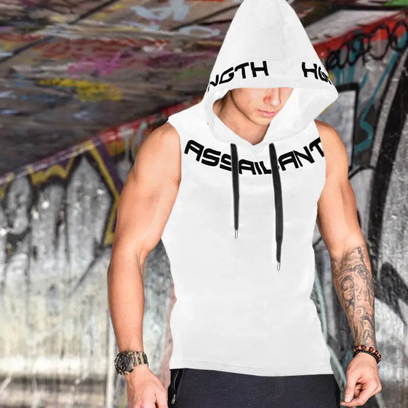 Men Hooded sleeveless Drawstring