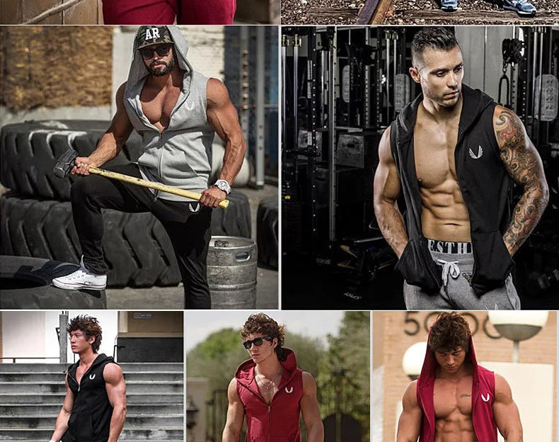 Men's Running Sleeveless Hooded Sweatshirts