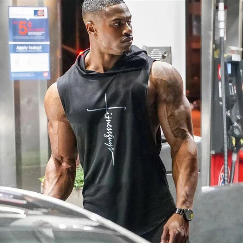Mens Bodybuilding Hooded Tank Top