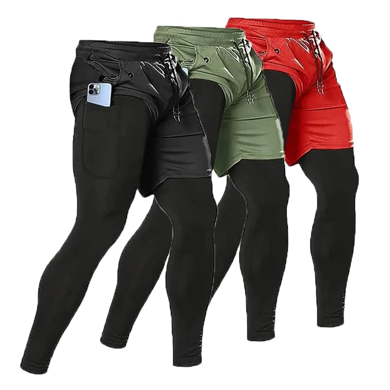 Compression Running Pants Men Double-deck 2 in 1