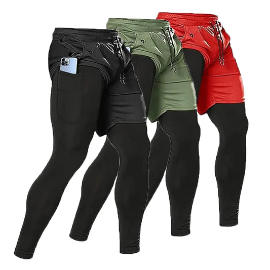 Compression Running Pants Men Double-deck 2 in 1