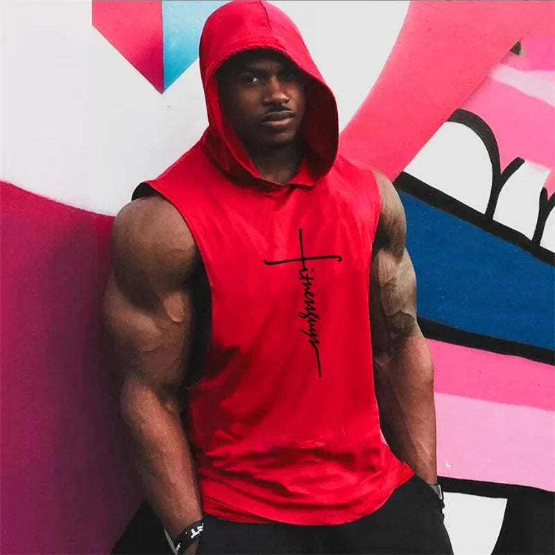 Mens Bodybuilding Hooded Tank Top