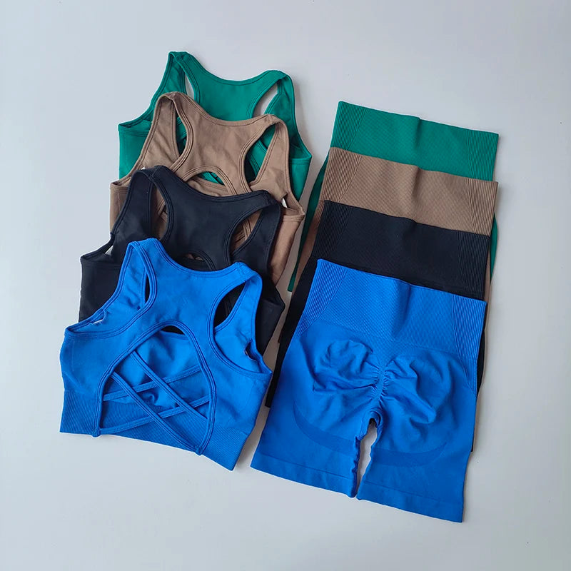 2 PCS  Yoga Set Sexy Sport Bra + High Waist Gym Shorts Gym