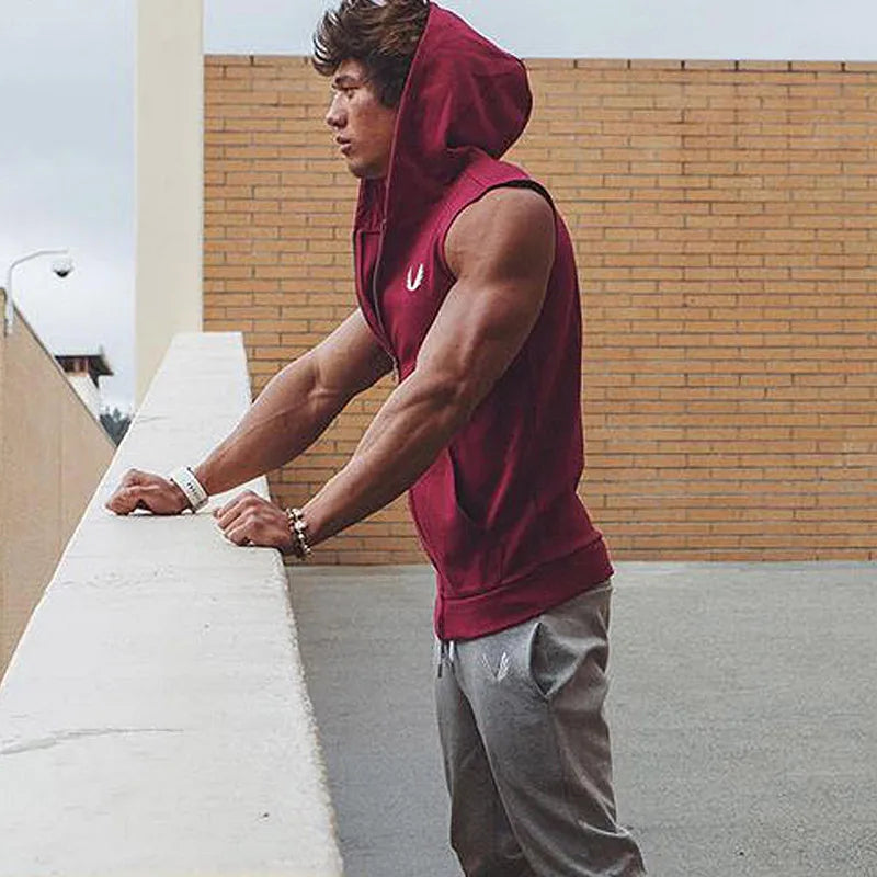 Men's Running Sleeveless Hooded Sweatshirts
