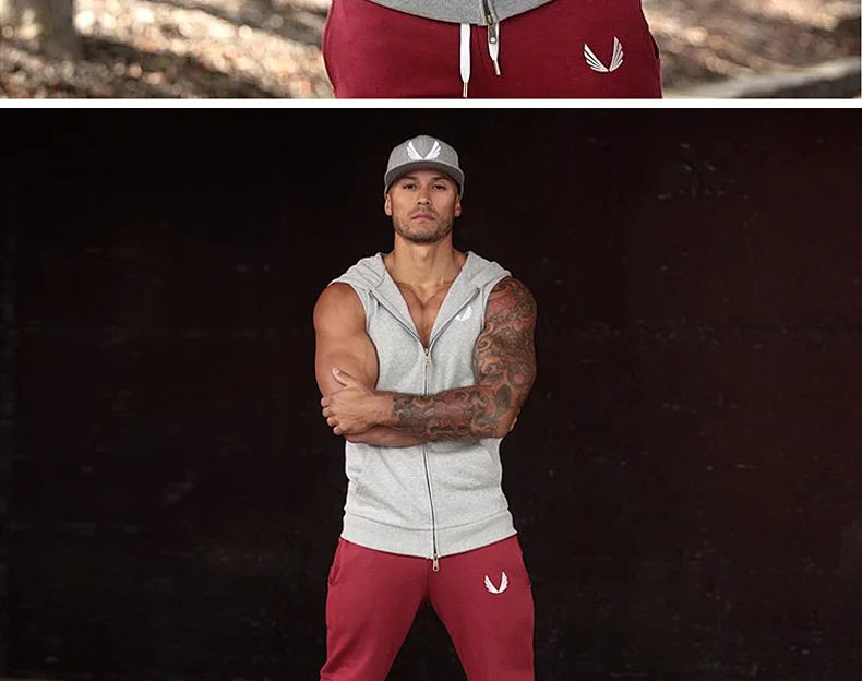Men's Running Sleeveless Hooded Sweatshirts