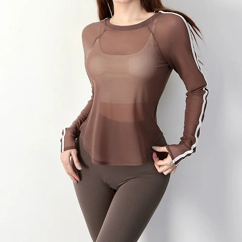 Women Gym T-Shirts Cover-up Long Sleeve Blouse Sportswear