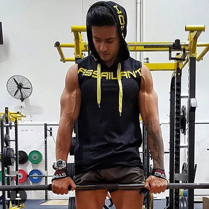 Men Hooded sleeveless Drawstring