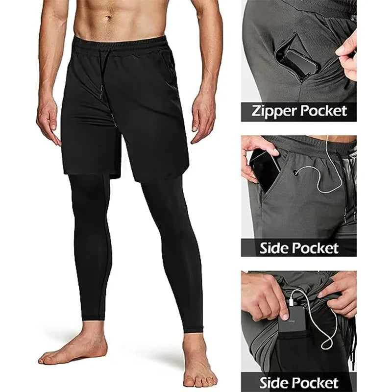 Compression Running Pants Men Double-deck 2 in 1