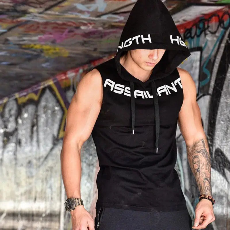 Men Hooded sleeveless Drawstring